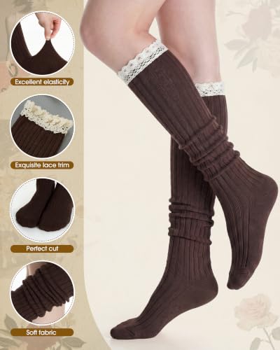 Image of Syhood Cotton Women thigh high socks with Lace Trim over the knee High Socks Boutique Lace Tall Boot Stockings for Women