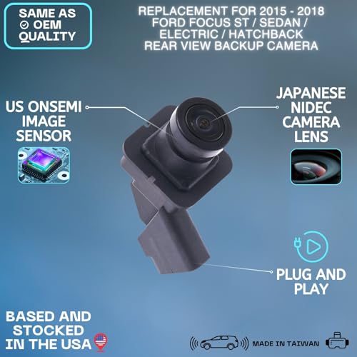 Image of Backup Camera for 2015-2018 Ford Focus ST Sedan Hatchback Electric | Replaces OE part F1EZ-19G490-A F1ET-19G490-AC, rear view reverse parking assist backup monitor high definition hd