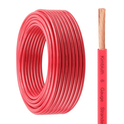 THHN Wire 6 Gauge 50 FT Solid Copper Wire, 6 AWG Copper Wire Rated up to 600V Building Wire Nylon Jacket for Residential, CNC, Ground, Industrial (6 Gauge, Red)