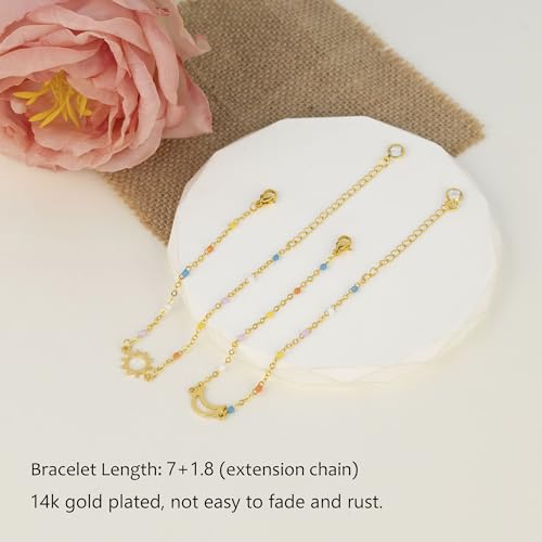 Image of LINY Matching Aunt and Niece Bracelets for 2, Sun and Moon Bracelet for Aunt and Niece Gifts Christmas Birthday Gift