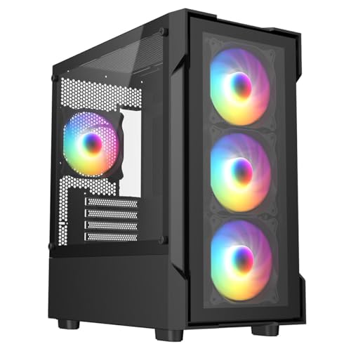 PC Gaming Case, mATX Micro ATX Tower Case With 4 x 120mm Addressable ARGB Fans, Tempered Glass Panels (Black)