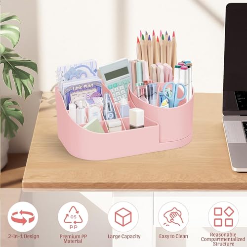 Image of Golden bird 360 Degree Rotating Desk Organizer Makeup Brush Organizers and Pencil Pen Organizers for Desk Desktop Storage Stationery Supplies Cute Pencil Cup Pot for Office School Home (PINK)