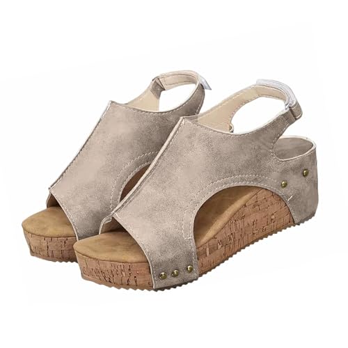 Northend Lumi Stud Wedges Shoes, Women's Thick Sole Comfy Leather Wedge Non-slip Slides, Summer Sandals Cork Sandals