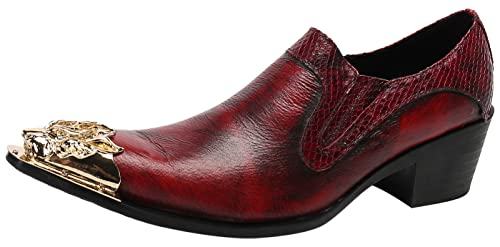 Santimon Men's Loafers Lion Metal Tip Pointed Toe Slip-On Fashion Casual Party Wedding Leather Shoes