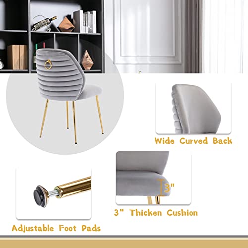 Zhenghao Velvet Dining Chairs Set Of 4, Mid Century Upholstered Dining Room Accent Chairs Modern Comfy Tufted Side Chair With Gold Legs And Ring Pull For Kitchen Living Room Bedrooms (Grey 4Pcs) #TOP5