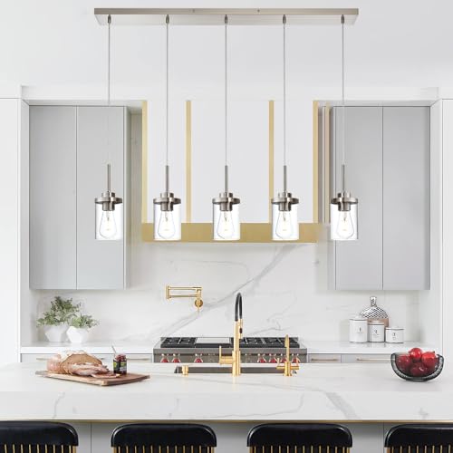 5 Lights Island Lights for Kitchen 30IN Brushed Nickel Modern Chandeliers by Lucidce - Used condition - Image 8