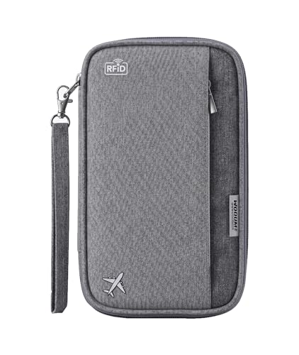 Image of Wooum Passport Case Pouch Bag Holder with Document, Card, Boarding Pass Organizer Holder Passport Organizer case with Handle & RFID (Grey)