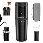 HAUSHOF 3-in-1 Portable Coffee Maker 300 ML with Electric Coffee Grinder, Manual Pour Over, Thermal Cup & USB-C Rechargeable, Travel Coffee Maker for Hiking, Camping, Office, Coffee on the Go, Black