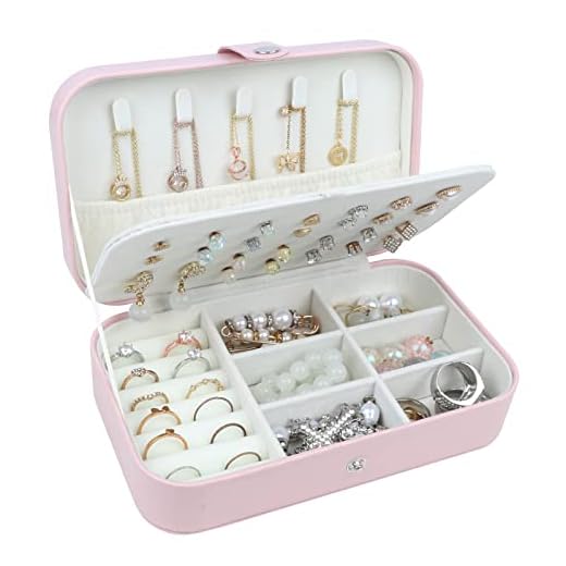 Small Jewelry Box,Upgraded Travel Jewelry Case,Portable Jewelry Boxes for Women,Double Layer Jewelry Box,PU Leather,Sturdy,Durable,Travel Jewelry Organizer for Necklaces,Rings,Earrings,Pink
