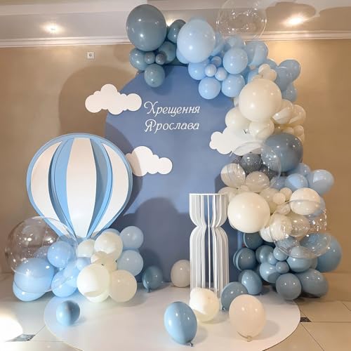 Image of Dusty Blue Balloons, 60 Pcs 12 Inch Fog Slate Baby Blue Balloons with Matte White Latex Balloon for Baby Shower Birthday Bridal Shower Wedding Engagement Bachelorette Party Decorations Supplies