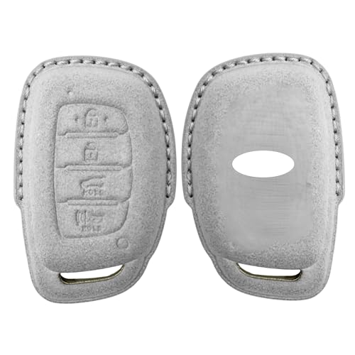 Image of KMH Alcantara Car Key Cover Compatible with Hyundai Alcazar Creta 2022 Venue i20 Tucson Elantra Smart keycover with Keychain 4 Button Shell Case Key Protector Smart Keycover (D2) Grey - Pack of 1