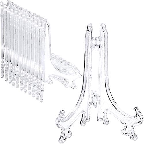 Boao 24 Pieces Plastic Easel Plate Display Stands Holders Picture Easel at Weddings, Home Decoration (Clear, 4 Inch)