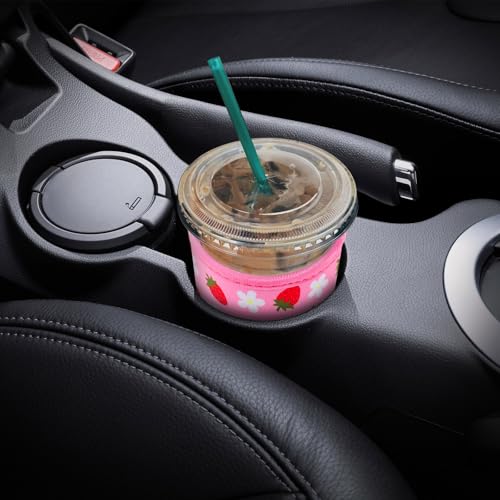Image of YR Reusable Neoprene Insulator Sleeve for Iced Coffee Cups, 3 Pack Coffee Coolies sleeves for Iced & Hot Drinks, Cold Beverage Cooler Compatible with Starbucks Coffee and More (Strawberry)