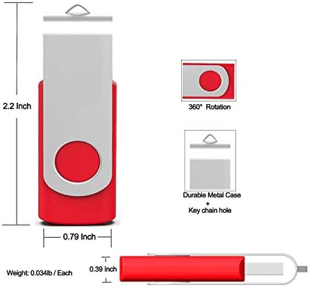USB Memory Stick 64GB 3 Pack USB2.0 Thumb Pen Drive Swivel Design Fold Storage (Black/Blue/Red With Lanyard)