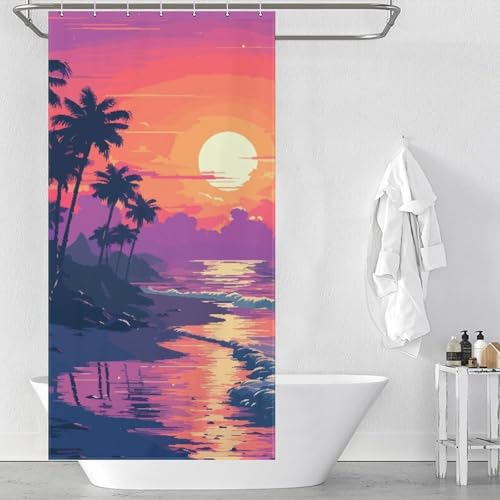 Rideau de douche anti éclaboussures SoCal Sunset pixel art polyester étanche