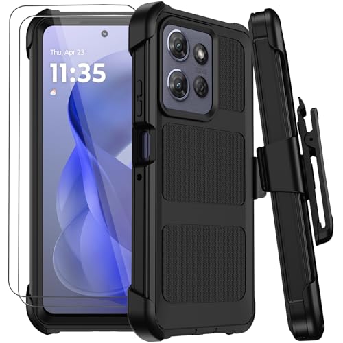 for Moto G Power 5G 2026/2025 Case with Belt Clip Holster,Military Grade Anti-Drop Shockproof Defender Phone Cases 2X Screen Protector,2 Layers Rugged Heavy Duty Protective Bumper Cover (Black)