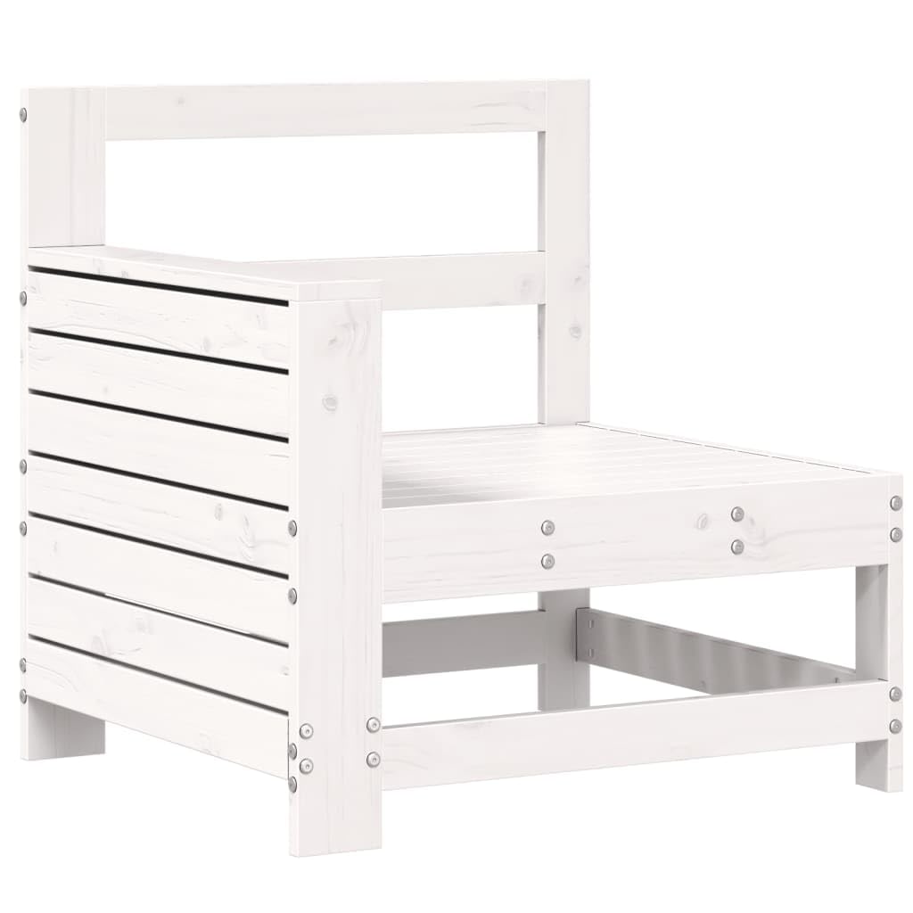 Sofá de jardín con reposabrazos de madera maciza de pino en color blanco, 69 x 62 x 70,5 cm, diseño modular de listones para terraza, jardín, exterior, salón, grupo de asientos, cómodo