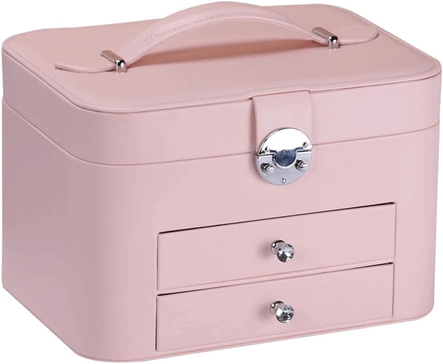 Large Capacity Portable Jewelry Storage Box Rings Earrings Handheld with Lock(D)