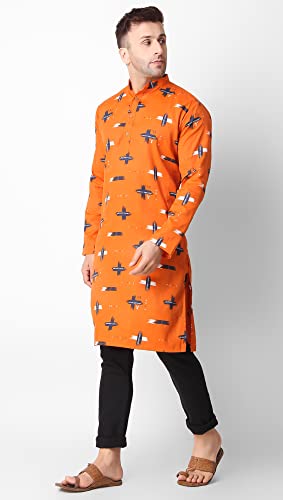 SKAVIJ Mens Printed Cotton Woven Indian Casual Kurta (Orange, Medium2