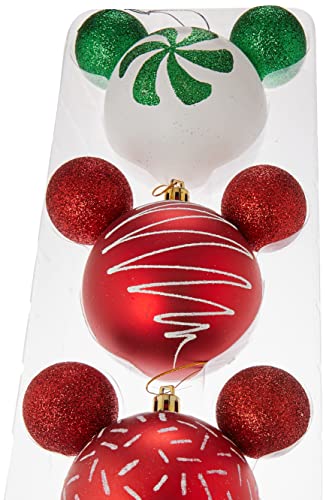 Jogo de Bolas de Natal Disney Sweet, Vermelho/Branco/Verde, 4 Bolas de 8 cm, Cromus