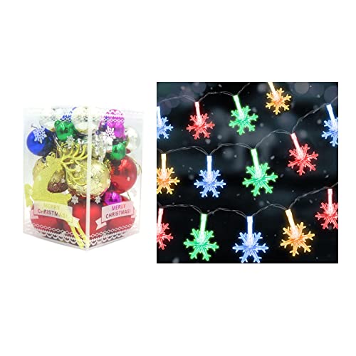 Fancy Dress VIP Decoraciones de árbol de Navidad multicolor incluye cadena de luz de copo de nieve de 10 m y paquete de 30 adornos Cover