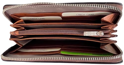 Gianni Conti Fine Italian Soft Genuine Leather Large Zip Around Continental Purse 588306 (Tan with Dark Brown Trim) - Image 3