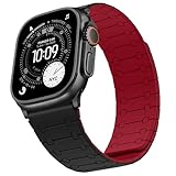Sixmoat 両面リバーシブルマグネットストラップ 対応Apple Watch バンド 49mm 46mm 45mm 44mm 42mm メンズ レディース, ソフトシリコンストラップ iWatch Ultra3/2/1 SE シリーズ 11/10/9/8/7/6/5/4/3/2/1対応, 黒/赤