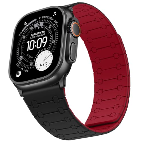 Sixmoat ���ʃ��o�[�V�u���}�O�l�b�g�X�g���b�v �Ή�Apple Watch �o���h 49mm 46mm 45mm 44mm 42mm �����Y ���f�B�[�X, �\�t�g�V���R���X�g���b�v iWatch Ultra3/2/1 SE �V���[�Y 11/10/9/