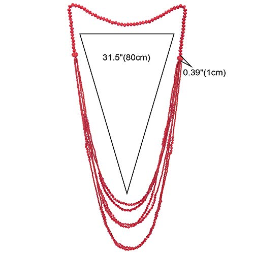 Red Beads Long Statement Necklace Multi-Strand Waterfall Chains with Crystal Beads Charms Pendant4