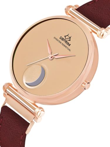 Image of Septem Adjustable Lieather Belt Stylish Dial Watch for Girls and Woman Analog Wrist Watch for Women (SP-303~Black-Septem PT)