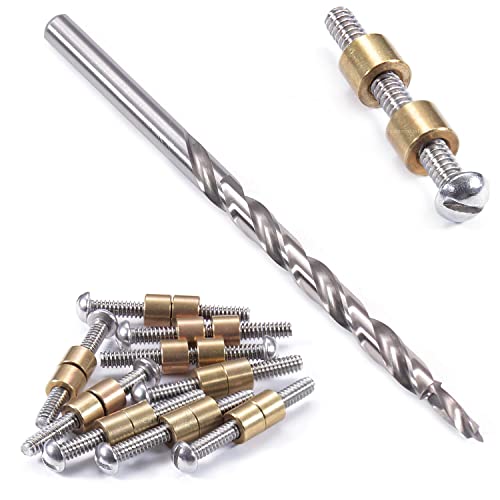 Loveless Fasteners (10 Pack) with Step Drill for DIY Handles &amp; Knife Handle Repair - USA Size (0.250 x 6-32US x 1.15 Inch) - (Brass/Stainless Steel)
