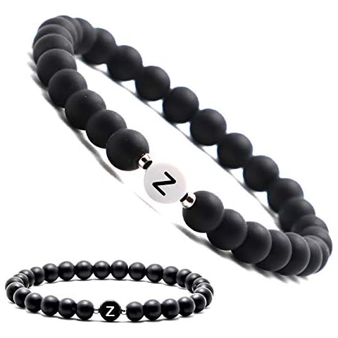 Personalised Name Bracelets Partner Bracelets with Onyx Beads Pearl Bracelet Individual Jewellery for Men and Women (Other Available) Buchstabe Z Weiß Cover