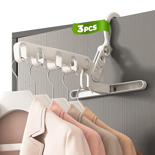 MidingChai Kleiderstange ohne Bohren, Platzsparender Kleiderbügel 3er Set, Mini-Wäscheständer, Klappbare Kleiderhaken, Klein Klappbarer Wäscheständer, Wandmontierte Kleiderstange für Balkon (Weiß)