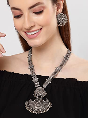 Shining Diva Fashion Latest Stylish Design Fancy Traditional Oxidised Silver Necklace Jewellery Set for Women (13112s)