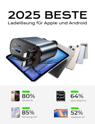 LISEN 84W Zigarettenanzünder USB C Einziehbares Auto SchnellLadegerät Adapter - 2026 Personalisierte Geschenke für Männer Frauen für Sie Ihn, Auto Zubehör Camping Gadget für iPhone 17 Pro Max 17e