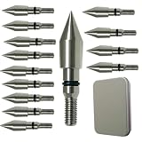 yeseje 125 Grain Stainless Steel Field Points, 19/64 Archery Arrow Bullet Points...