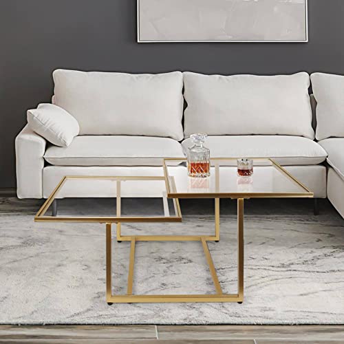 Onespruce Gold Glass Coffee Table For Living Room, 23Inch Square Coffee Table With Metal Legs #TOP5