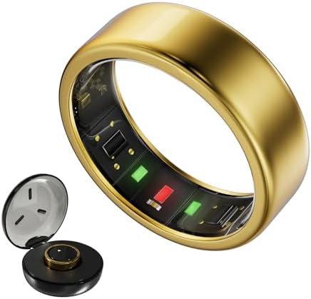 Titanium Smart Ring for Women & Men – Ultra-Light (2.7–3.2g), 4–6 Days Battery, 500mAh Case for 3 Recharges, Health & Fitness Tracker (Gold 8)