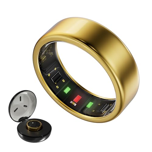 Orvyna Titanium Smart Ring for Women & Men – Ultra-Light (2.7–3.2g), 4–6 Days Battery, 500mAh Case for 3 Recharges, Health & Fitness Tracker (Gold 9)