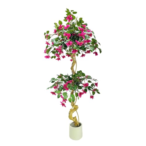 Garvee 5FT hoher künstlicher Bougainvillea-Baum mit rosafarbenen künstlichen Bougainvillea-Blüten in einem weißen Pflanzgefäß ist EIN perfektes Dekorationselement für Verschiedene Umgebungen