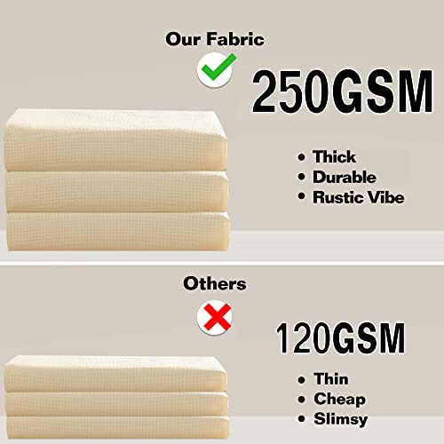 Tan Farmhouse Burlap Table Cloth For Rectangle Tables Hem Tablecloths Oblong Rustic Tan Table Cover With Tassel For Kitchen Dining Room Pet Poof Boho Flax Linen Textured Sand Taupe Color 55X84 Inch #TOP1