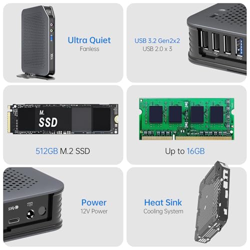 Yxk S15 UItra Mini PC,12th Gen Alder Lake- N100(up to 3.4GHz), 16GB DDR4 RAM 512GB M.2 SSD, Desktop Computer Support 4K Dual Display/USB3.2/WiFi 6/BT5.2 or Gigabit Ethernet for Home/Office