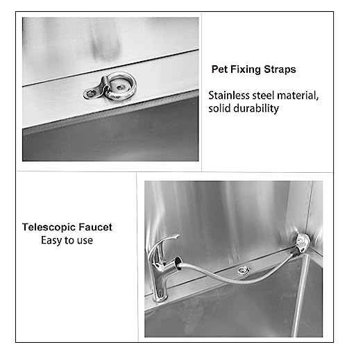 Vasca da bagno professionale in acciaio inox per animali domestici, resistente per uso domestico, ideale per animali di taglia grande e media