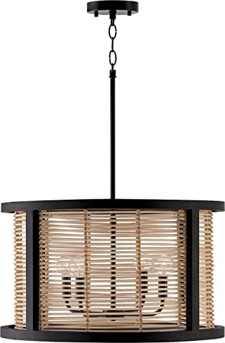 Capital Lighting 344061FK Rico Transitional Mango Wood and Rattan Drum Pendant Ceiling Light Fixture, 4-Light 240 Total Watts, 13"H x 22"W, Flat Black