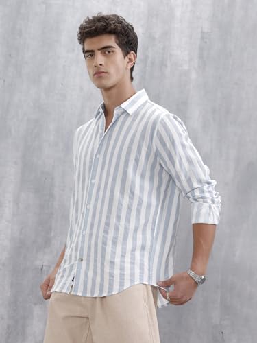 Image of WROGN Men's Cotton Shirt | Vertical Stripes | Comfort Fit