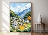 Himachal Village Art Print Stone Houses And Mountain Landscape