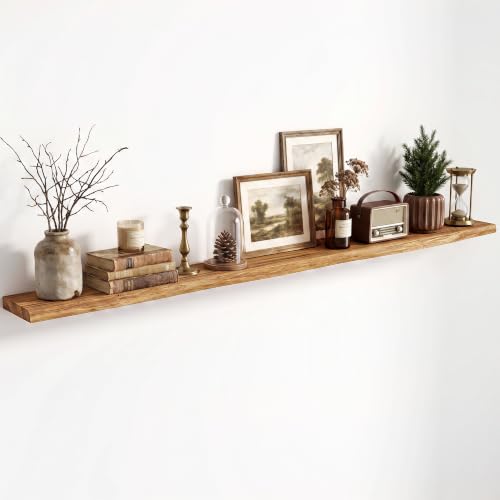 Image of Fun Memories 72 inch Wall Mounted Floating Shelves, Natural Elm Wood, 1 Pack