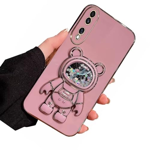 Nadoli pour Honor 90 Sable mouvant Ours Astronaute Invisible Béquille Coque,Ultra Mince Placage Astronaute Pliant Supporter Silicone Flexible Paillette Housse Étui de Potection