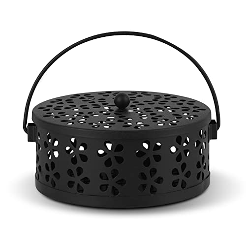 Retyion Portable Iron Mosquito Coil Holder with Handle for Outdoor, Black
