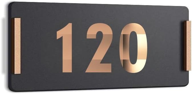 ROOM NUMBER PLATES - 120| Black acrylic board fixed mirror gold number| Easy installation type double sided tape fixed on backside